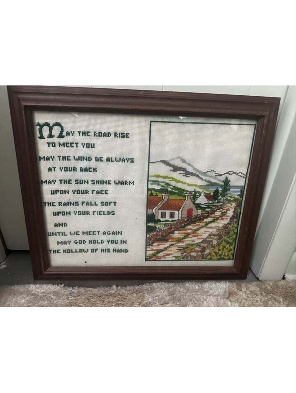 Framed Irish Blessing Cross-Stitch vintage